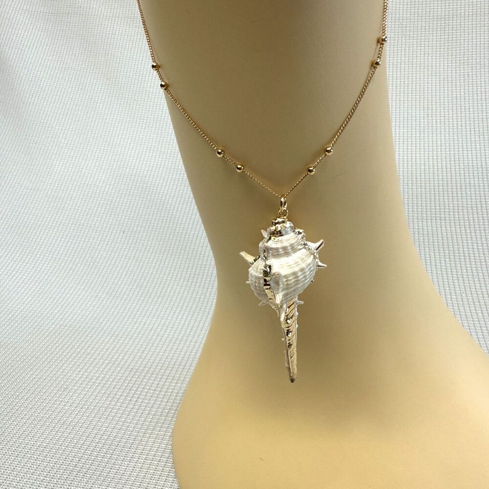 Beautiful Large Gold Dipped Conch Nautical Mermaid Boho Beach Necklace